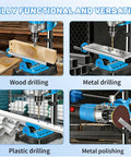 Mini Benchtop Drill Press With 1200W Motor And Six Variable Speeds used for wood, metal, and plastic drilling and polishing tasks.
