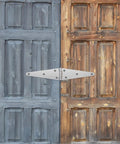 Heavy Duty Slotted Bearing Door Hinge With Galvanized Iron And Protective Coating For Outdoor Use On Garden Gates And Doors Easy Install Weather Resistant Metal Hinge For Fence And Gate Hardware installed on wooden gate.