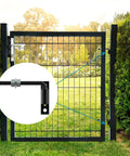 5/8 In J-Bolt Gate Hinge Set, Heavy-Duty Steel For Wooden And Iron Gates, Hole Base Mount, Black Powder Coated, on garden gate