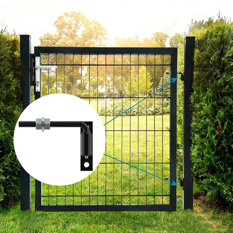 5/8 In J-Bolt Gate Hinge Set, Heavy-Duty Steel For Wooden And Iron Gates, Hole Base Mount, Black Powder Coated, on garden gate