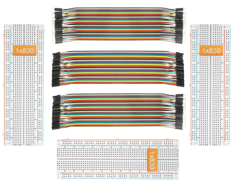 Three Pack Jumper Wires And Three Solderless Breadboard Sets With 830 Tie Point Breadboards Color Coded M F And M M And F F Jumpers