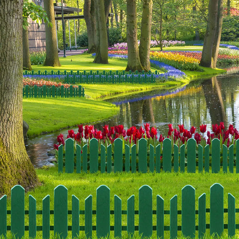 12 Pack Garden Edging Border Kit From Recycled Plastic Flexible Landscape Fence Spikes No Dig Easy Install Dark Green Outdoor Border