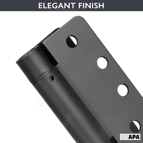 Close-up of Self Closing Door Hinges 2 Pack Flat Black Mortise Spring Hinges For 4 By 4 Inch Interior Doors with elegant finish.