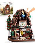 Cuckoo Clock House Building Set Compatible With Lego 1909-piece model with working clock, wooden house, rotating waterwheel