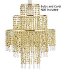 Acrylic Chandelier Shade With Crystal Beads And Gold Frame Dope Three-Tier Beaded Pendant Lampshade, 12.6 Inch Diameter, No Bulbs