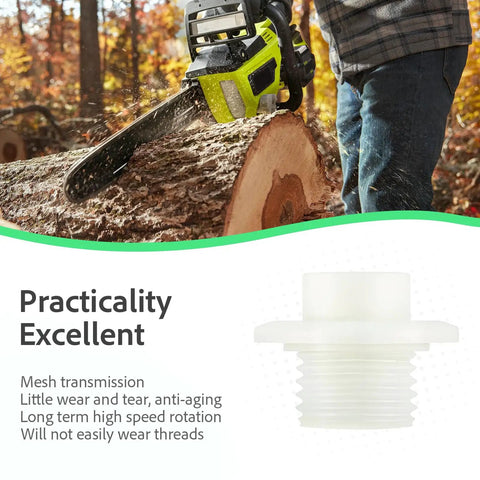 Oil Pump Worm Gear Replacement 2 Pack for Ryobi 40V Cordless Chainsaw in action cutting a log, promoting durability.