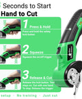 4V Cordless Electric Scissors Rechargeable Box Cutter With 2000mAh Battery showing step-by-step usage instructions for cutting.