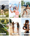 Collage of outdoor activities including golf, tennis, volleyball, gardening, swimming, and running, ideal for wearing an open top sun visor hat for outdoor sports.