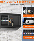 Wall Mounted Key Lock Box Holds Twenty Keys, Heavy Duty Metal Safe With Key Lock, Anti Theft Security, Color Coded Tags For Easy Labeling
