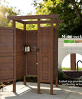All Weather Solid Wood Outdoor Shower Enclosure With Storage Shelf And Lockable Door For Poolside Backyard Beach Use