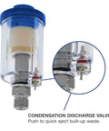 Close-up of Mini Inline Air Filter Set Two Pack Water And Oil Separator With Drain Valve for compressor hoses