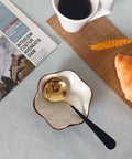 Flower Ceramic Tea Spoon Holder and Coffee Spoon Rest for Coffee Bar Station, Small Spoon Rest Decor in Cream White Cracks Deco, Keeps Counters Clean and Tidy while Adding Cute Cozy Kitchen Vibe, 1 Pc.