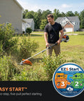 Man using Powerful 3 In 1 Gas Powered String Trimmer With 17 Inch Cutting Width Edger And Brush Cutter 25.4cc Two Stroke Engine