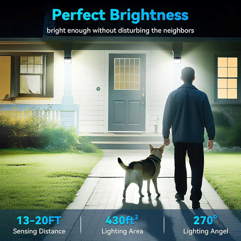 Outdoor Solar Motion Lights Four Pack With 128 LED illuminating patio with 270 degree wide angle and IP65 waterproof security