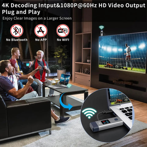 Grab And Go Wireless HDMI Transmitter And Receiver with 328 Feet Range, 1080P output, used in a home theater setup