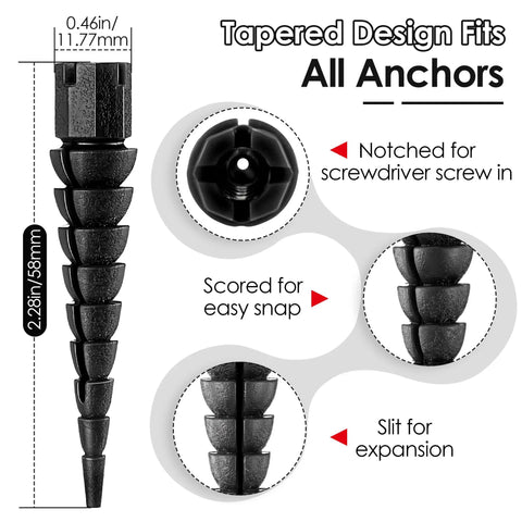 15 Piece Wood Anchor Repair Kit For Stripped Screw Holes In Wood Doors And Furniture Fits Screws Size 2 To 16 Black