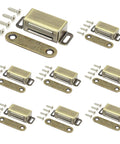 Hassle Free Magnetic Cabinet Door Catch 8 Pack Slick Bronze Finish Rust Proof Stainless Steel Latch with screws shown.