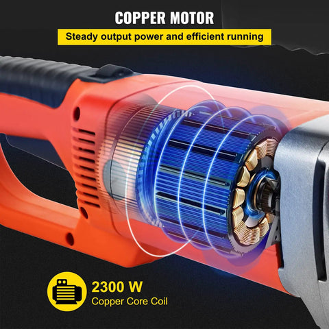 VEVOR 2300W Electric Pipe Threader Machine With Four Dies For 1/2 To 1 1/4 Inch Pipes showing durable copper motor detail.