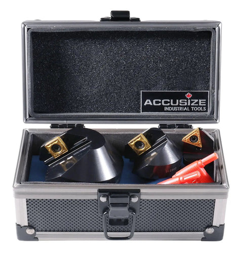 Pro Grade Three Piece 90 Degree Indexable Carbide Countersinks Set for Wood and Metal, 1/4 Inch, 1/2 Inch, and 1-1/4 Inch Shanks, Positive Rake for Smooth Cutting, No Sharpening Needed, Includes Installed Inserts
