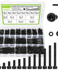 All In One 900 Piece M4 Nuts Bolts And Washers Set 4mm To 45mm Upgraded Zinc Plated 12.9 Alloy Steel Hex Socket Head Cap Screws Bolts And Nuts Kit Includes Washers One Hex Key And Clear Organizer For Easy DIY Projects displayed with organized compartments and hex key.