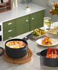 Mini Electric Pot With Nonstick 2L Capacity, Sauté And Steam Function, showing eggs and noodles cooking in a dorm kitchen