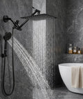 High Pressure Rainfall Shower Head And Handheld Shower Combo With 11 Inch Extension Arm 9 Settings Anti Leak Head in bathroom