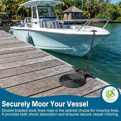 Boat dock with Four Pack Half Inch By Fifteen Foot Boat Dock Lines With Pre Spliced Twelve Inch Eyelet Black Marine Grade Double Braided Nylon Beefy Heavy Duty Tangle Resistant For Pontoon And Boat Docking Gifts For Men.