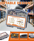 Person holding Pro Grade Rivet Nut Tool Kit With 5 Mandrels M3 M4 M5 M6 M8 And 470Pcs Threaded Rivet Nuts in a storage case