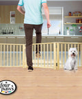 Expandable Wood Dog Gate, Freestanding 3-Panel Barrier That Expands From 24 To 68 Inches Wide And 17 Inches High in kitchen