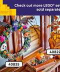 Jack O Lantern Pumpkin Pickup Truck Building Set For Kids Super Cool Halloween Build With Farmer Minifigure Sweet Plastic Bricks For Chill Fall Vibes And Totally Awesome Playtime Fun displayed as part of a decorative Halloween wreath.