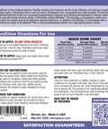 PondClear directions label with dosage chart, 12 packets, for Easy To Use Beneficial Bacteria Pond Clarifier Packets For Clear Water, 12 Count, Fast, Lasting Results With A No Fuss Dose For Your Pond And A Cleaner, Healthier Ecosystem.