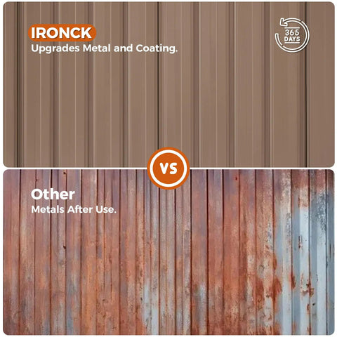 Comparison of rust-free thick galvanized steel vs corroded metal, used in Weatherproof 8x6 Feet Outdoor Storage Shed With Lockable Doors.