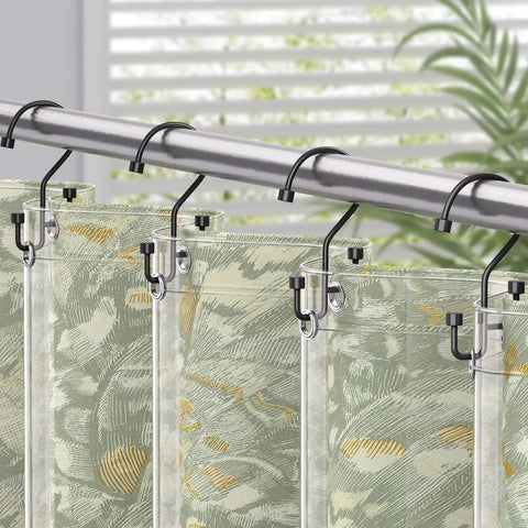 12 Pack Double Shower Curtain Hooks Rust Resistant Metal Rings With High Low Design To Separate Liner And Curtain For Smooth Glide In Black