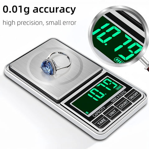 Pocket Scale Digital Jewelry Scale 500g 0.01g Accuracy USB Rechargeable Handy Mini Gram Scale with ring on display