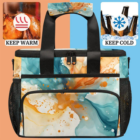 Insulated Picnic Backpack Lunch Bag For Women And Men Large 12x8.7x10 Inch Tote Portable Food Cooler On The Go Abstract Art Design