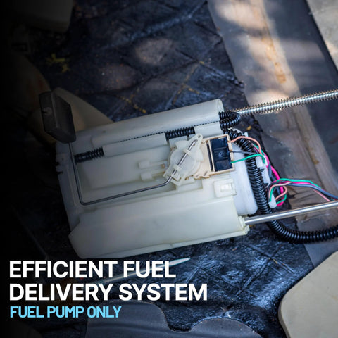 Direct Fit Fuel Pump For Chevy Silverado 1500 And GMC Sierra 1500 2007 To 2008 With 2 Electrical Connectors And 3 Tube Ports Includes Fuel Sending Unit And Pressure Sensor Electric Pump With Module JC320334, image showing fuel pump unit on truck bed.