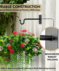 Heavy Duty Wrought Iron Plant Hanger Set Of Two For Indoor Or Outdoor Use Metal Wall Bracket Hooks To Hang Plants Baskets Lanterns And Bird Feeders Classic Black Shepherd Hook Style 7.5 Inch mounted on wall holding hanging plant