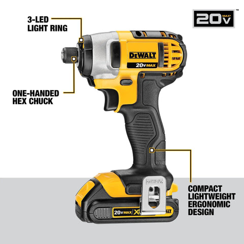 20V Max Cordless Tool Combo Kit With Drill Driver, Impact Driver, ergonomic handle, 3-LED light ring feature shown