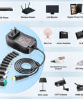 Universal 48W AC DC Power Adapter with 11 interchangeable tips for multi voltage use with various household electronics
