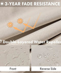 Beige Outdoor Chair Cushions Set Of 2 19x19x3 Inches Waterproof Patio Seat Cushions fabric showing water repellent coating
