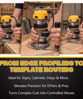 Precision Router Base Plate Delivering Dead Nuts Alignment And Killer Stability For Compact Woodworking Compatible With Dewalt DwP611 And Dcw600B Single Handle Routers in use with a router.