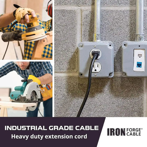 Lighted 25 Ft Outdoor Extension Cord Heavy Duty 10/3 SJTW Black Cable With 3 Prong Grounded Plug 15 Amp powering tools