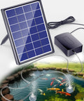 Solar Pond Aerator With 2200mAh Battery Backup, 3 Mode Solar Air Pump For Pond, showing panel and pump over koi pond.