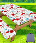 All-in-One Picnic Table Cover Set With Bench Covers For 6 Foot Tables, Flower Print, Waterproof, Elastic Fitted, Includes Storage Bag