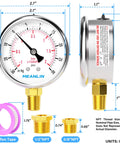 Front view of MEANLIN stainless steel vacuum/pressure gauge, 2.5-inch dial, 1/4 in NPT port, lower-mount