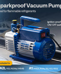 VIVOHOME HVAC vacuum pump with oil bottle, blue, side view