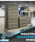 Heavy Duty 5 Inch Tpr Caster Wheels 100 Pack Quiet Non Marking Replacement Casters For Cart Dolly Workbench Zero Drag Hella Smooth Roll Industrial Utility Gear on a cart with metal storage baskets.