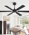 Beefy 52 Inch Ceiling Fan No Light With Remote Modern Ceiling Fan Without Light Dual Finish Six Blades Reversible Quiet DC Motor Six Speed Large Ceiling Fan For Indoor Or Covered Outdoor Black