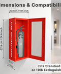 Red Steel Fire Extinguisher Cabinet With Quick Access Magnetic Door Wall Mount Kit Includes 3D Sign Tags Seals Turnkey Ready Fits 5 and 10 Pound Extinguishers 24.6 Inches High 10.6 Inches Wide 5.9 Inches Deep installed view