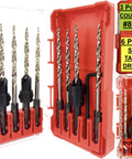 Top Shelf Depth Adjustable Countersink Drill Bit Set Measuring 11 64 Inch Includes Six Heavy Duty Replacement Tapered Bits Precision Crafted Steel in storage case.